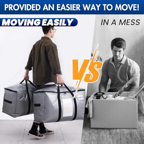 TAILI Moving Bags Silver Heavy Duty Extra Large 4 Pack Storage Bags with zips,Clear Window & Reinforced Handles, Waterproof storage for Clothes,