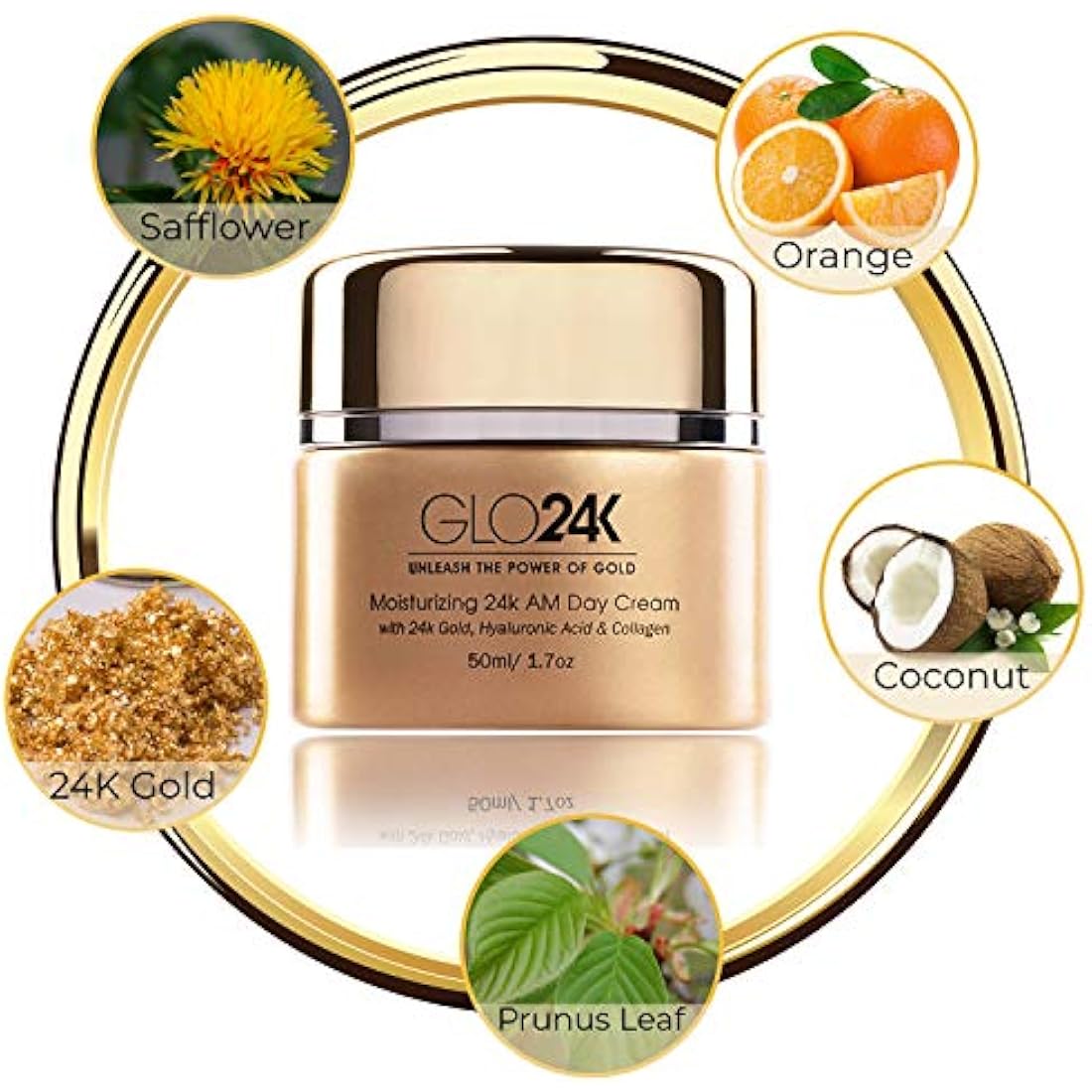 GLO24K Moisturizing Day Cream with 24k Gold, Anti-Aging with Vitamins, Hyaluronic Acid, Collagen