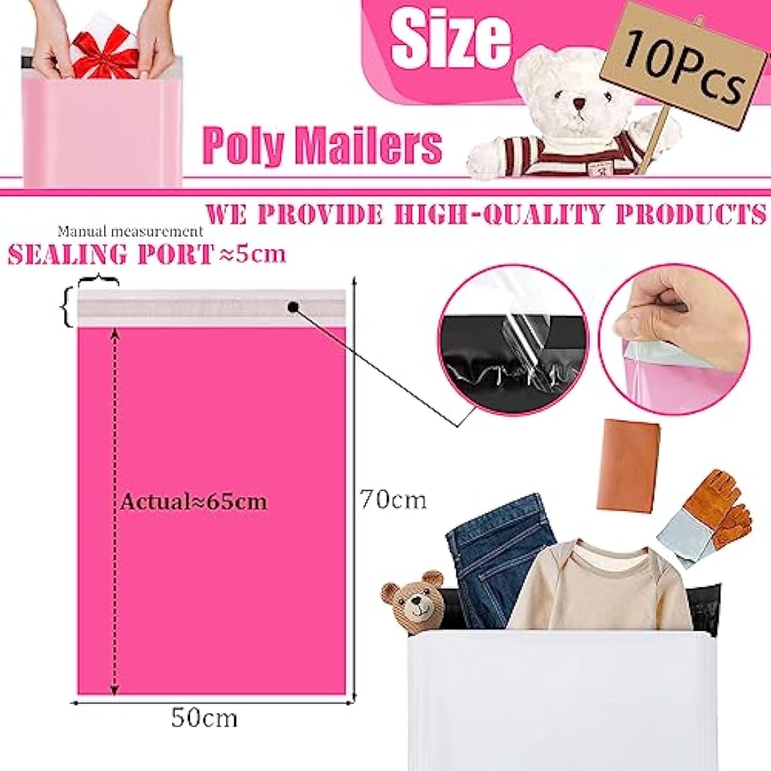 10p 50x70cm Hot Pink Vinted Postage Bags Mailing Bags for Clothes,Mailing Poly Postal Self Seal Bags,Large Parcel Shipping Bags Strong Packaging Bag Delivery Bags Plastic Envelopes for Posting Clothes