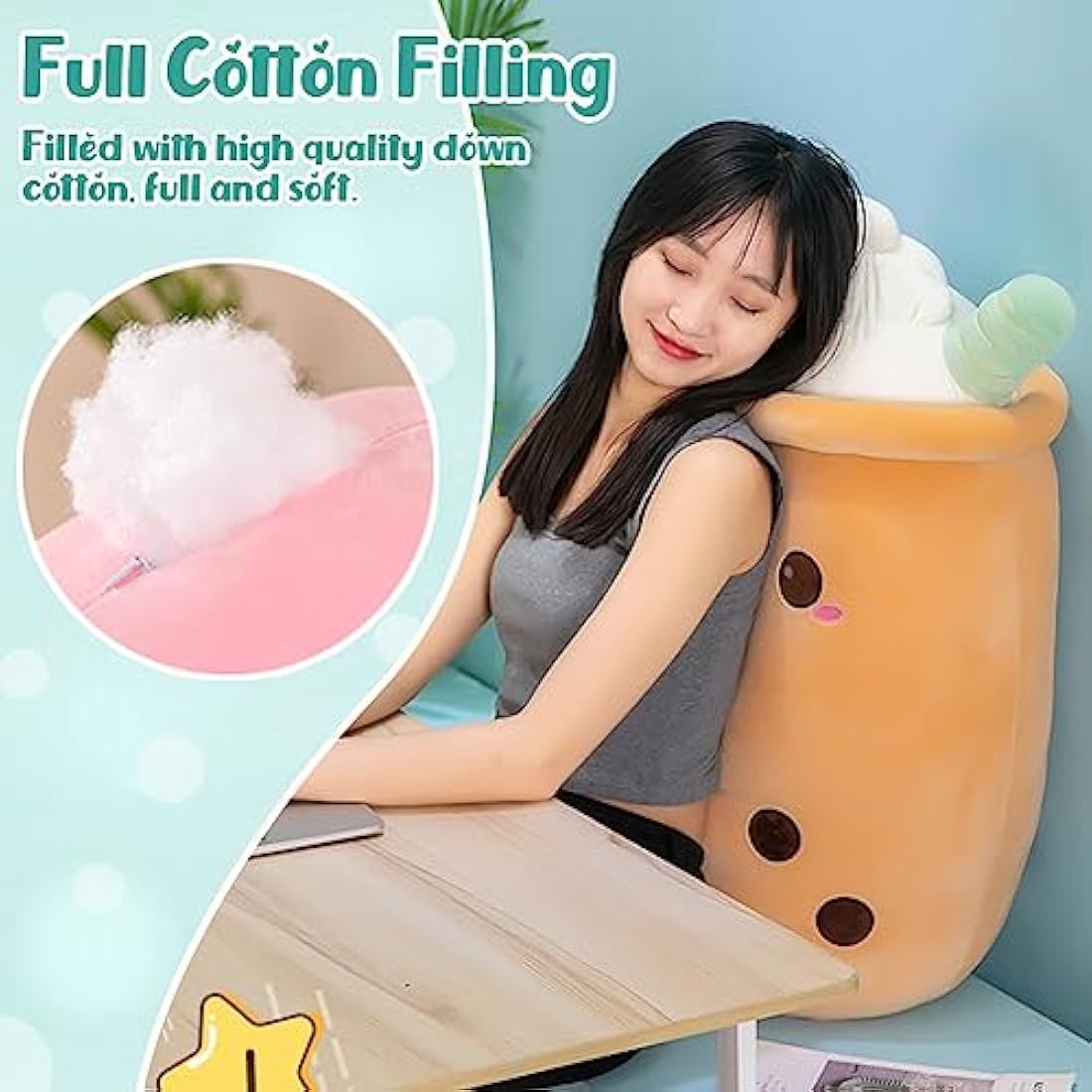 Bubble Tea Plush Boba Stuffed Animal Soft Toys Cute Boba Pillow Plushies Gifts for Kids Adults (Pink, 35cm)