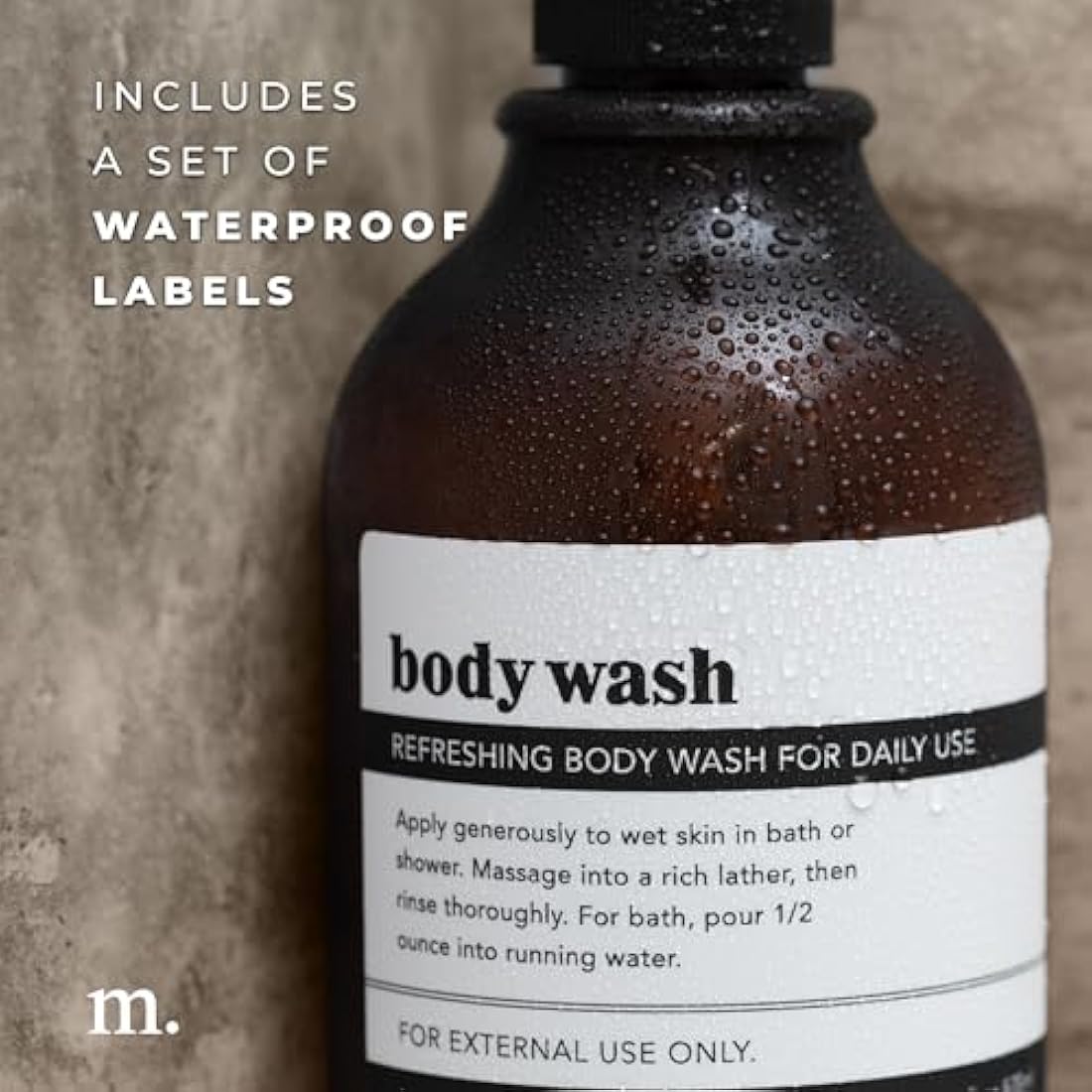 MaisoNovo Refillable Shampoo and Conditioner Bottles - Set of 3, 500ml Amber Plastic Bottle and Black Pump - Shampoo and Conditioner Bottles with Labels - Shower Gel Dispenser