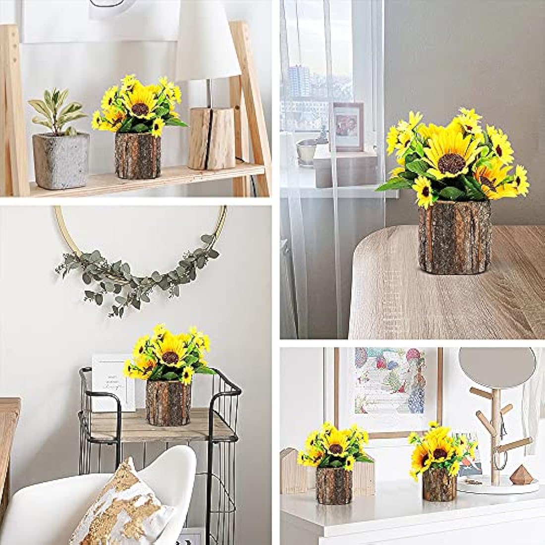 AceList Artificial Sunflowers, Fake Flowers/Fake Potted Plants Artificial Plants Indoors In Pots Yellow Decorative Artificial Flowers Indoors for Home Office