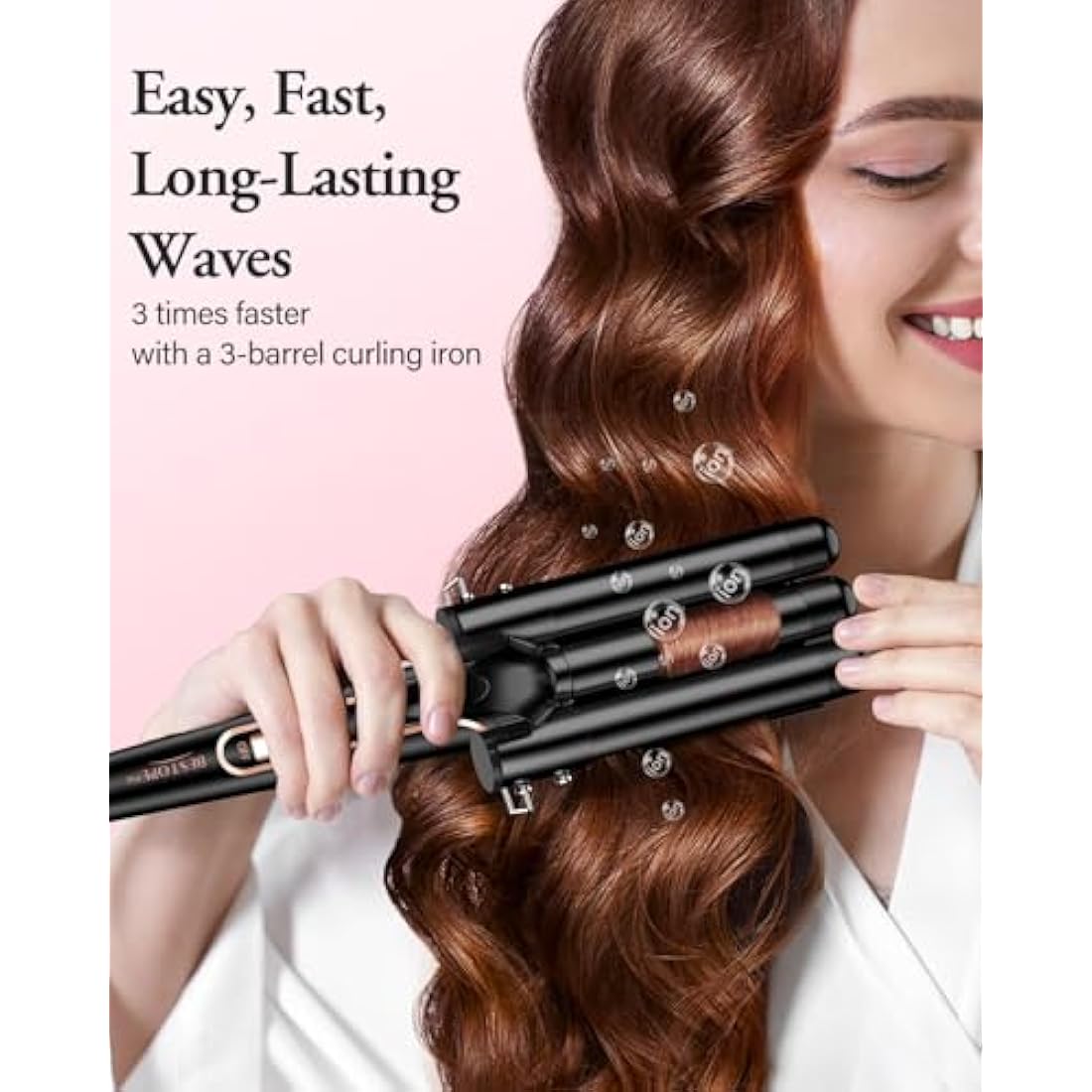 BESTOPE PRO 5 in 1 Beach Waver Hair Curler, Curling Iron (9-32mm) with 2 Temperature Control, Mermaid Hair Waver with Heat-Resistant Glove and 2 Clips for Long Medium Short Hair