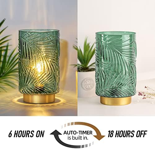 L-Green Battery Operated Table Lamp with Timer - Decorative Cordless Night Light for Home Décor - Table Centerpiece for Living Room/Bedroom/Tabletop/Entryway