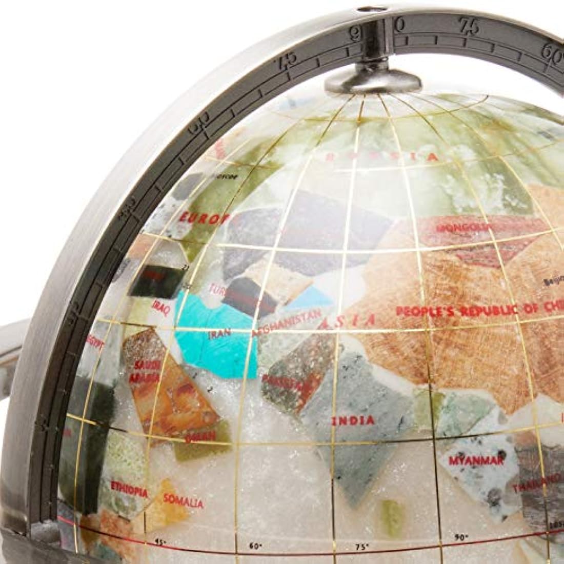 Unique Art 10-Inch Tall Pearl Swirl Ocean Gemstone World Globe with 4 Leg Silver Stand
