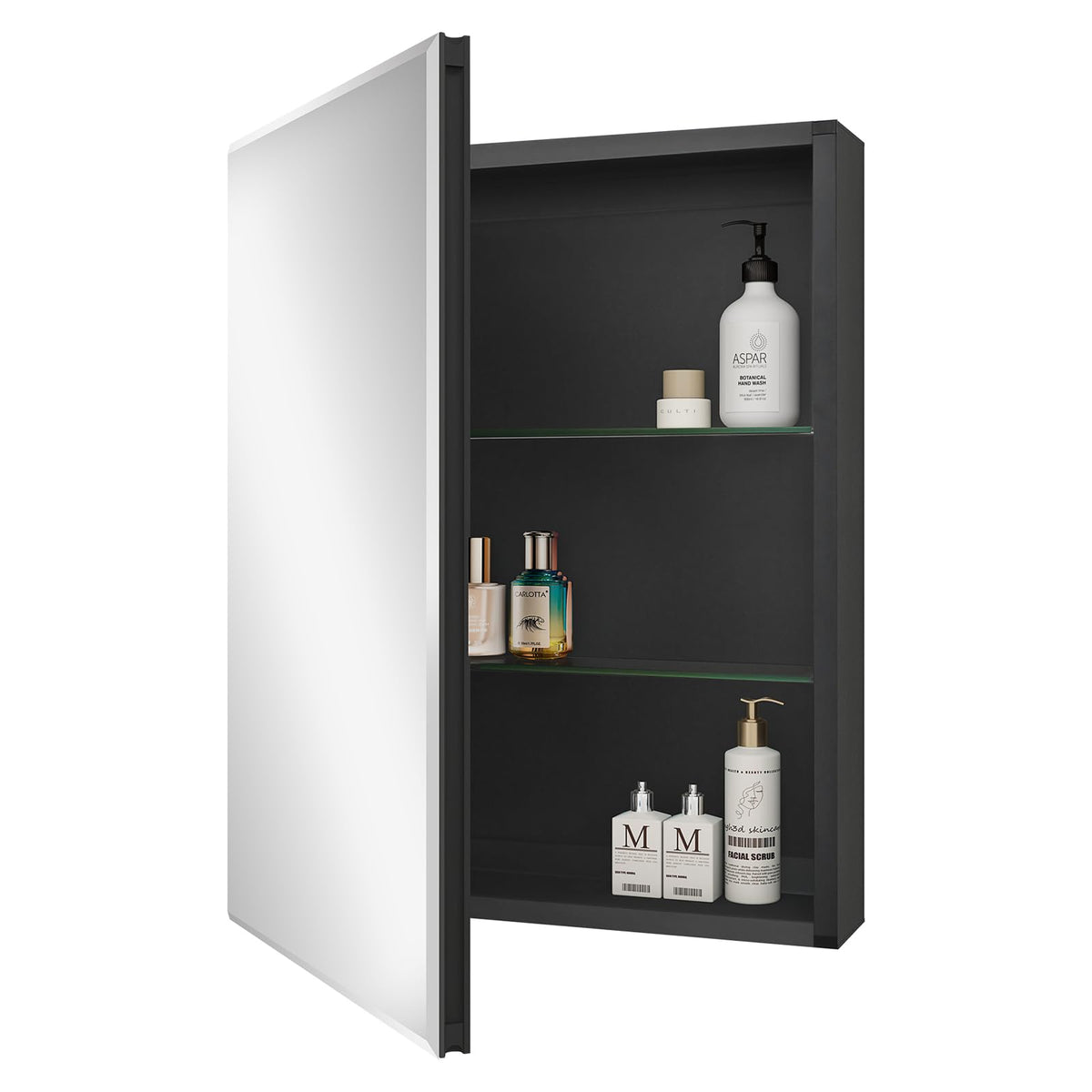 Fundin Bathroom Mirror Cabinet 50.8 x 66 CM Recessed or Surface Mount, Black Aluminum Bathroom Wall Cabinet with Mirror and Adjustable Shelves.