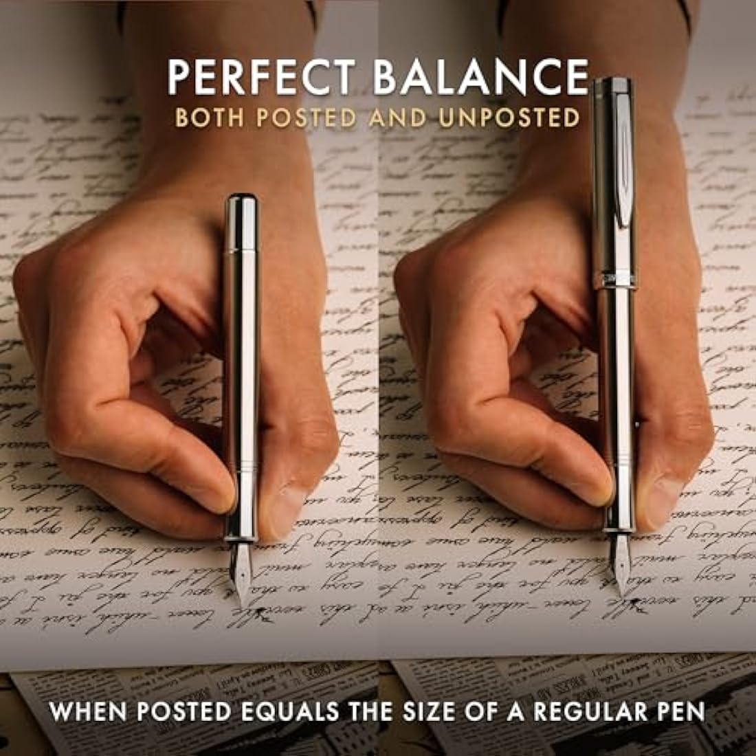 Wordsworth and Black Fountain Pen Mini EDC: Luxury Silver Heavy Pocket Pen, Chrome Finish, Medium Nib, 6 Ink Cartridges, Ink Converter, Travel Refillable Writing Pen Gift Set, Men & Women