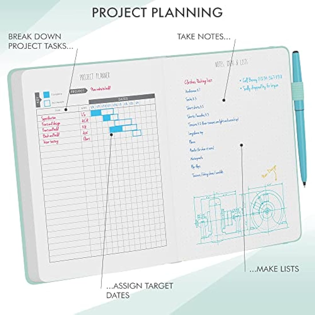 Daily Planner & appointment diary - Gratitude journal, wellness journal & Undated weekly planners and organisers - Desk journals for women & men - LUX Productivity Classic (DUCK EGG BLUE)