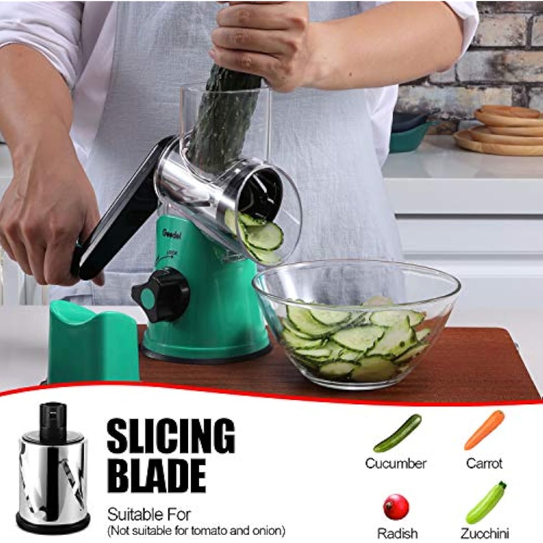 Rotary Cheese Grater, Vegetable Slicer with Three Drum Blades, Grater for Kitchen Faster and Easy Cutting, Rotary Drum Grater Ideal for Cheese, Cucumber, Carrot, Nuts, etc.