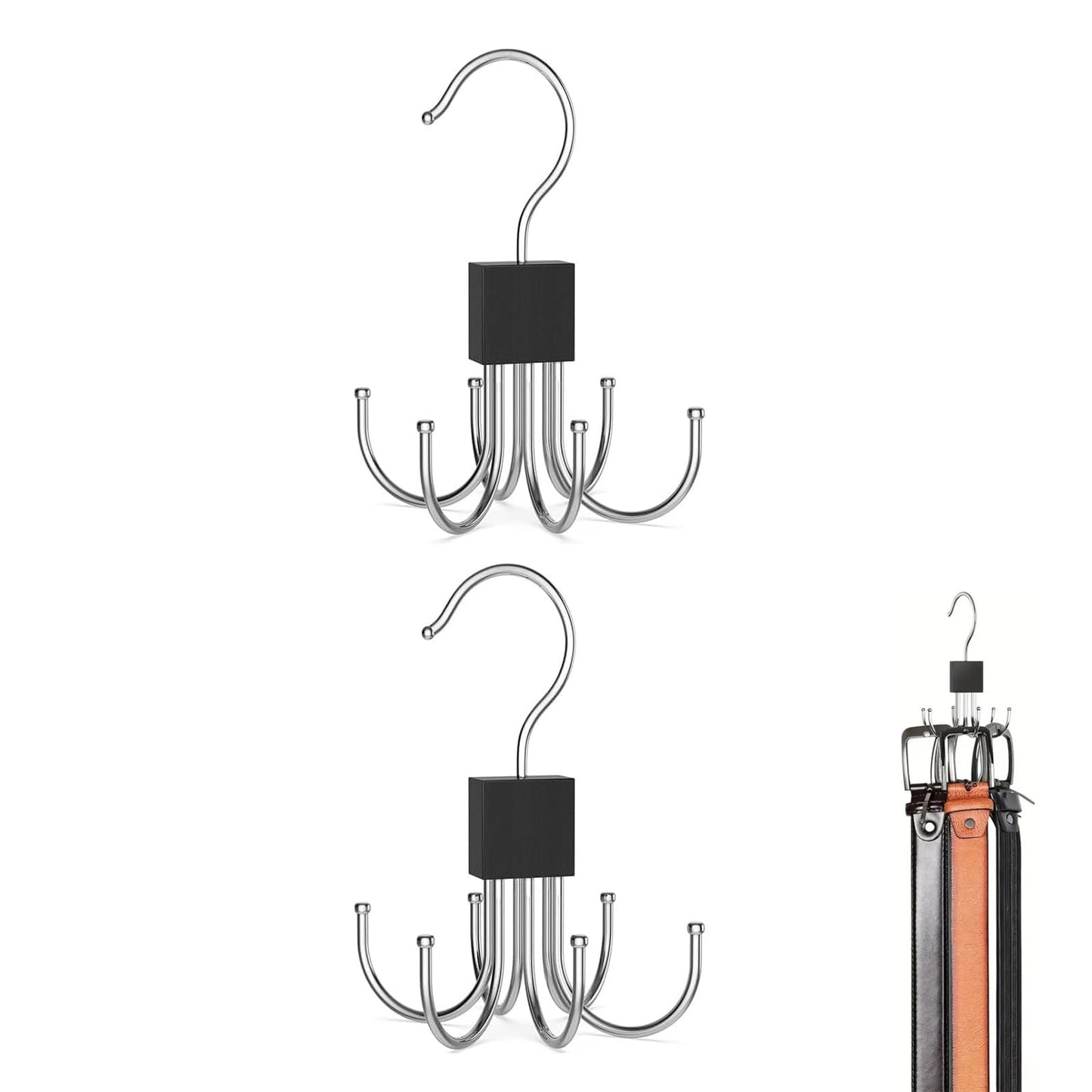 Belt Hanger,2 Pieces Anti Slip Tie Hanger For Wardrobe Scarf Hanger With 6 Hooks Multifunctional Coat Hanger Hooks Rotatable Belt Rack Closet