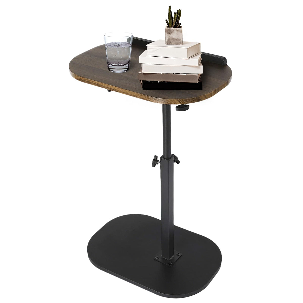 YYW Side Table TV Tray for Couch, Height Adjustable 360° Swivel Walnut