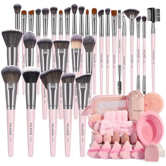 MAANGE Makeup Brushes 54 Pcs Makeup Tool Set, Multi-functional Make up Brushes Set for Foundation Eye Shadow Powder Concealers (Pink, 54 Pcs)