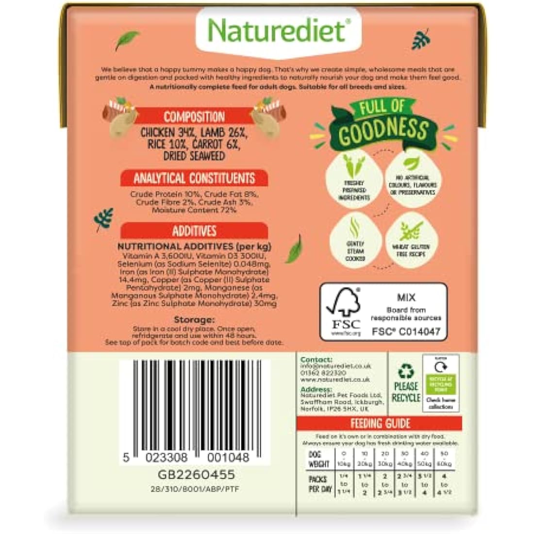 Naturediet - Feel Good Wet Dog Food, Natural and Nutritionally Balanced, Chicken & Lamb, 390g (Pack of 18)