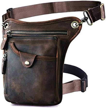 Le'aokuu Mens Genuine Leather Messenger Shoulder Bag Waist Bag Pack Drop Leg Bag Motorcycle 833