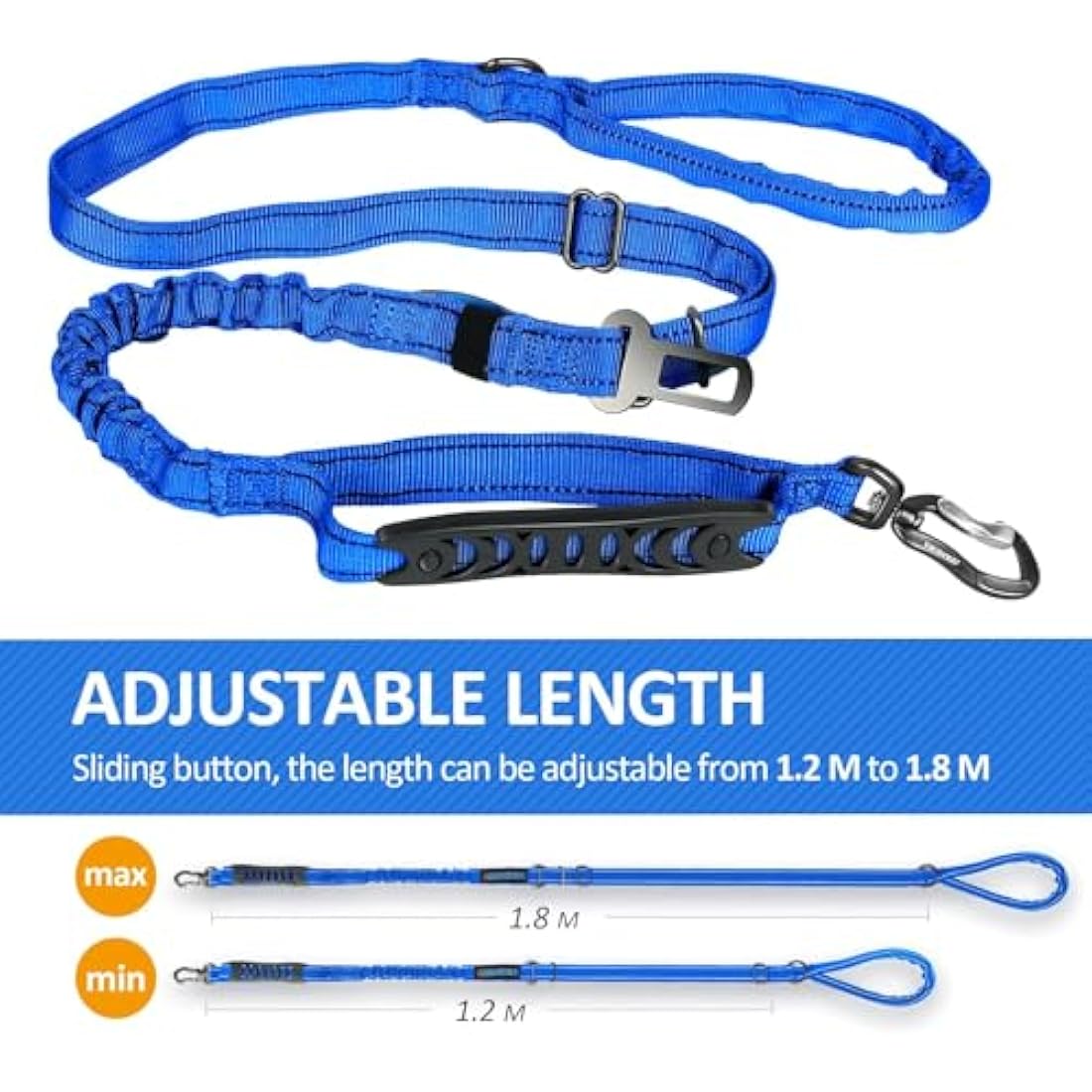 IOKHEIRA Bungee Dog Leash, Anti Pull Dog Leads with Car Seat Belt Buckle, Reflective Thread Dog Leads with Traffic Control Handle, Adjustable Dog Leash for Small Medium Large Dogs