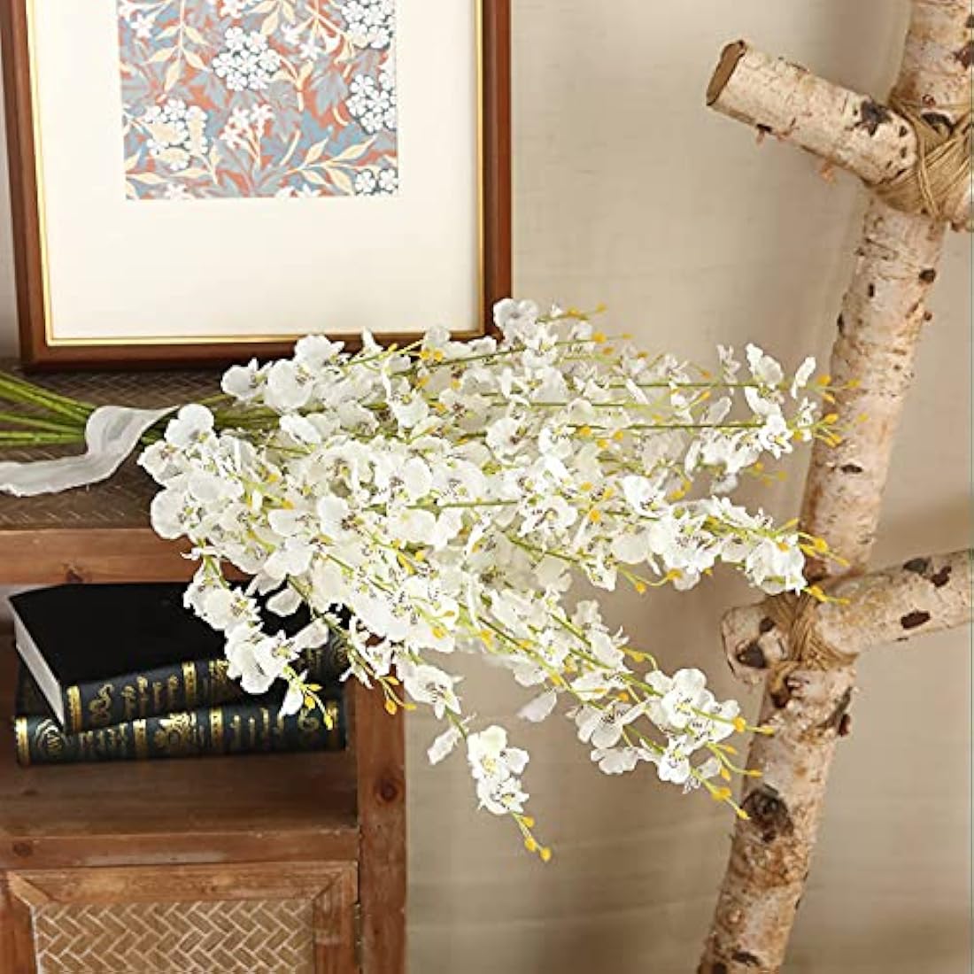 Kisflower 12Pcs Artificial Dancing Orchids Flowers - White Silk Gypsophila Cherry Blossom for Home Decoration