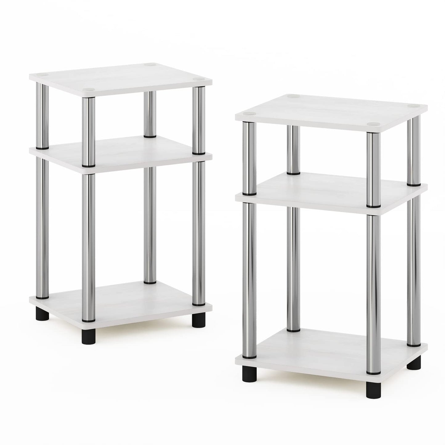 Furinno 3-Tier Turn-N-Tube End, Side Table, Nightstand, Engineered Wood, White Oak/Chrome, 2-Pack