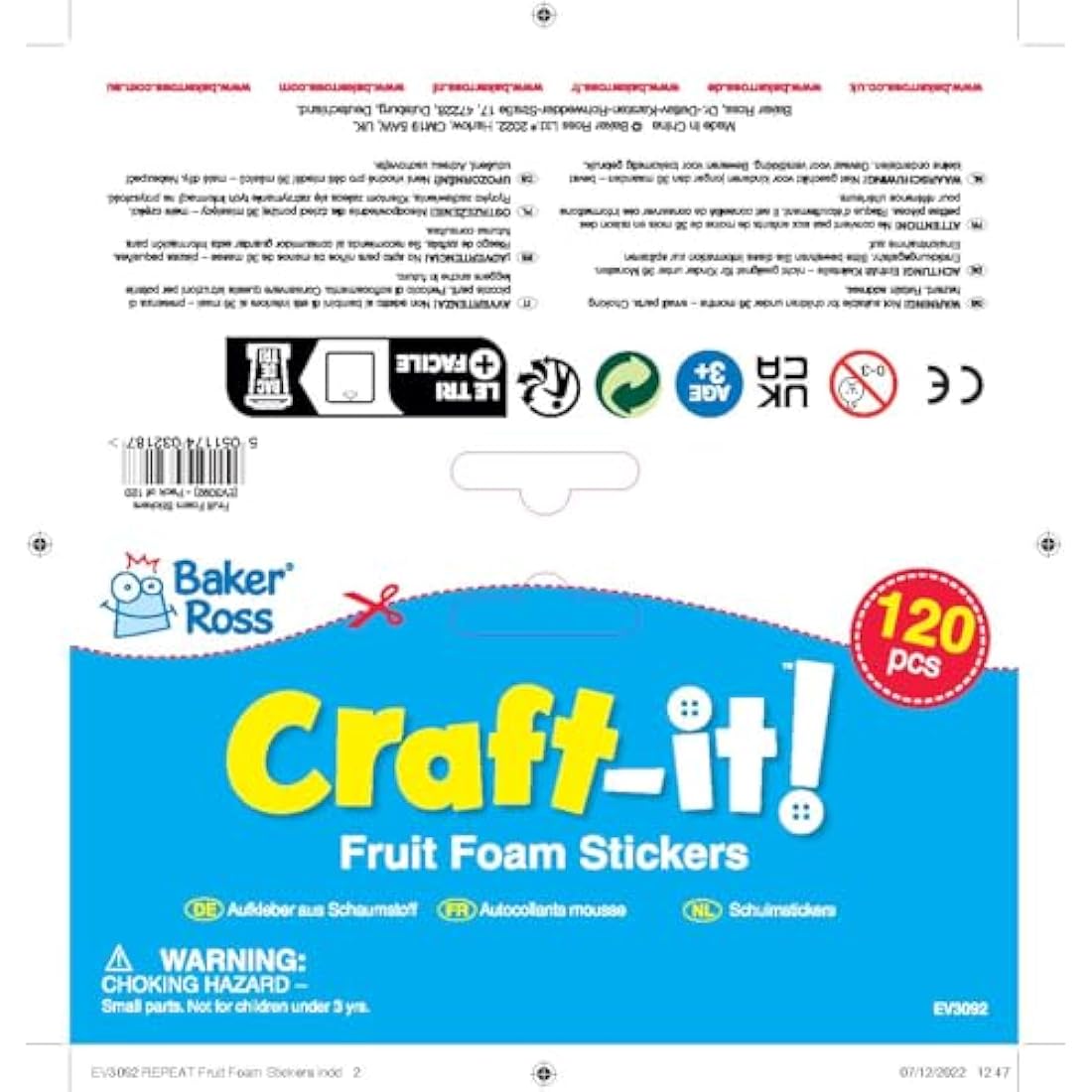 Baker Ross EV3092 Fruit Foam Stickers (Pack of 120)