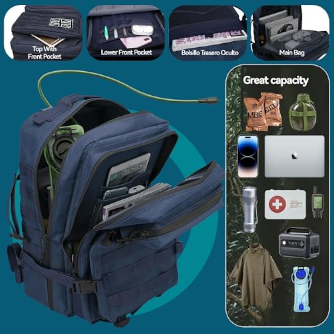 Delgeo 45L Military Tactical Backpacks Molle Army Assault Pack 3 Day Bug Out Bag Hiking Treeking Camouflage Hunting Rucksack