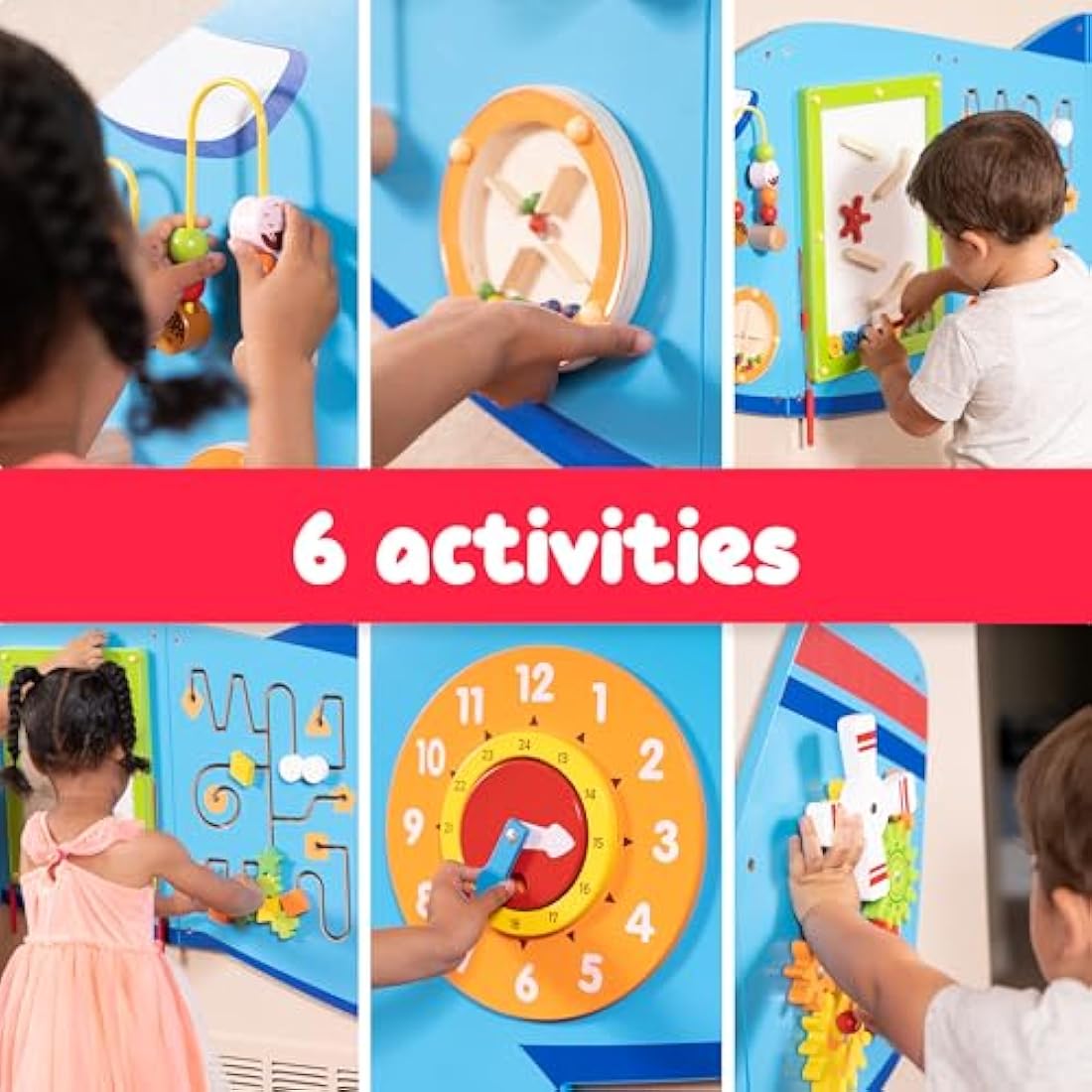 SPARK & WOW Airplane Activity Wall Panels | Ages 18m+ | Montessori Sensory Wall Toy | 6 Activities | Busy Board | Toddler Room Decor