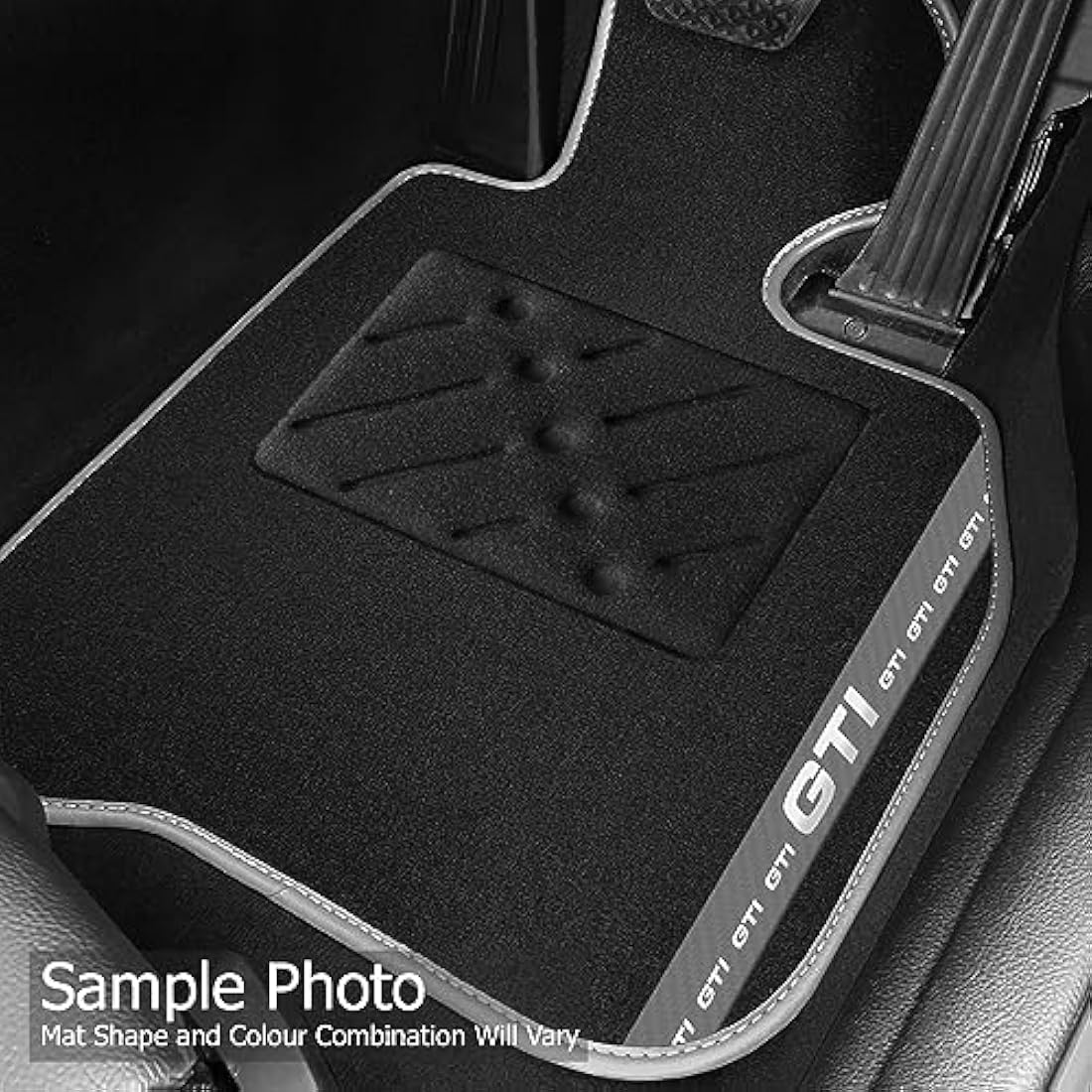 Car Mats FOR Volkswagen Golf MK7 2013-2020 Black Carpet - Red Leather - Red GTI Stripe on Driver - Black Rectangle Heel Pad [SAPP-1478]
