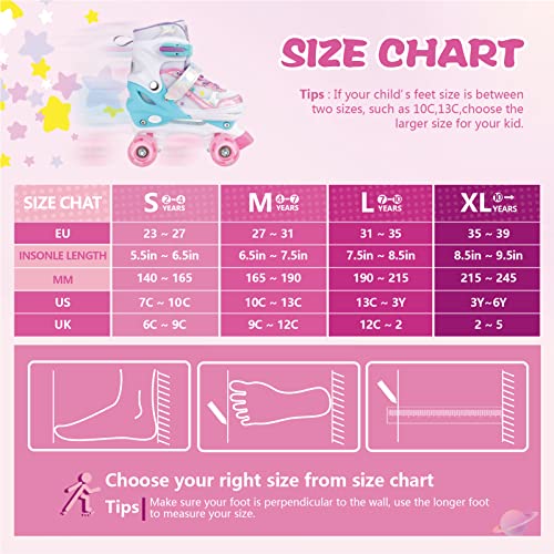 Runcinds Toddler Roller Skates for Girls Kids Boys, 4 Size Adjustable with Light Up Wheels