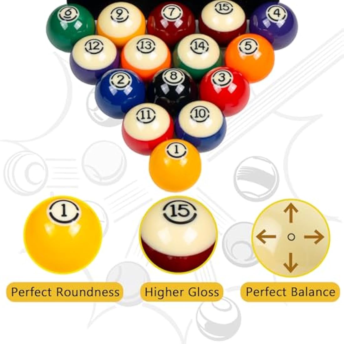 Billmart, Premium Billiard Ball Set - 16 Standard Size Balls (57.2mm)