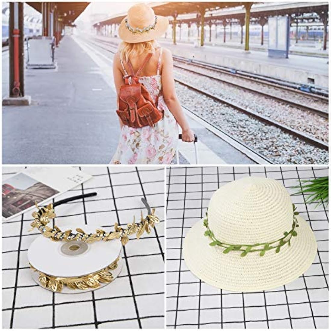 Artificial Vines Fake Hanging Leaf Plant Ribbons for DIY Crafts and Party Wedding Home Garden Decoration 3 Rolls (Gold/Silver/Green