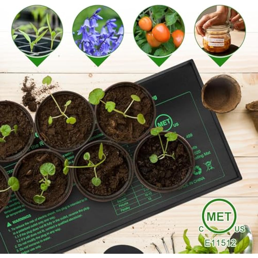 RC SLL Seedling Heat Mat 10" x 20.75",Waterproof Plant Hydroponic Heating Mat for Seed Starting,Plant Germination and Reptile with Power-Off Protection（4 Pack）