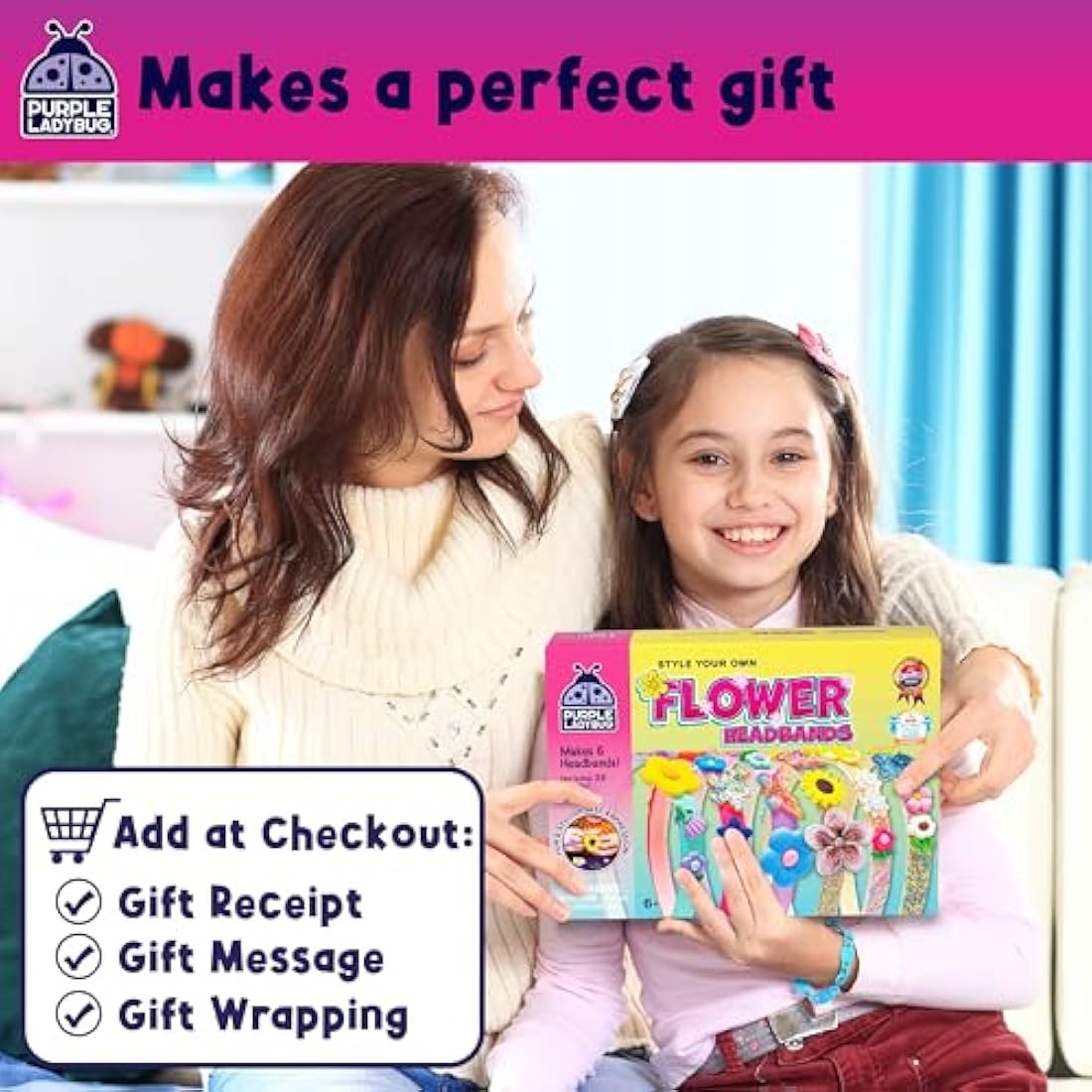 PURPLE LADYBUG Make Your Own Flower Headbands for Girls - Birthday Presents for Age 5-10, Unique Girls Toys Age 6, Fun Kids Craft Set & Creative DIY Girls Hair Accessories Gift Set