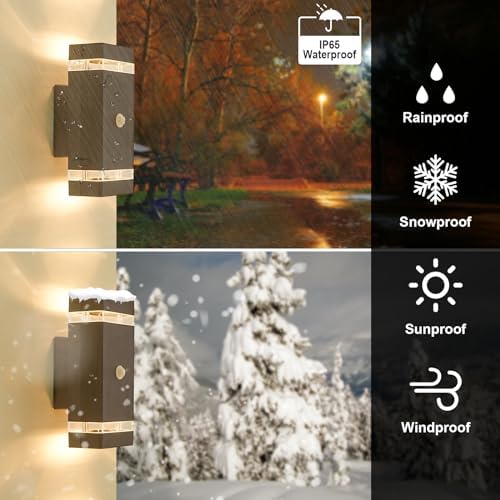LMP Up Down Outdoor Wall Lights PIR, Motion Sensor Outside Lights Mains Powered, IP65 Square Porch Front Door Light Electric, External Modern GU10 LED Exterior Lighting for House, Anthracite Grey