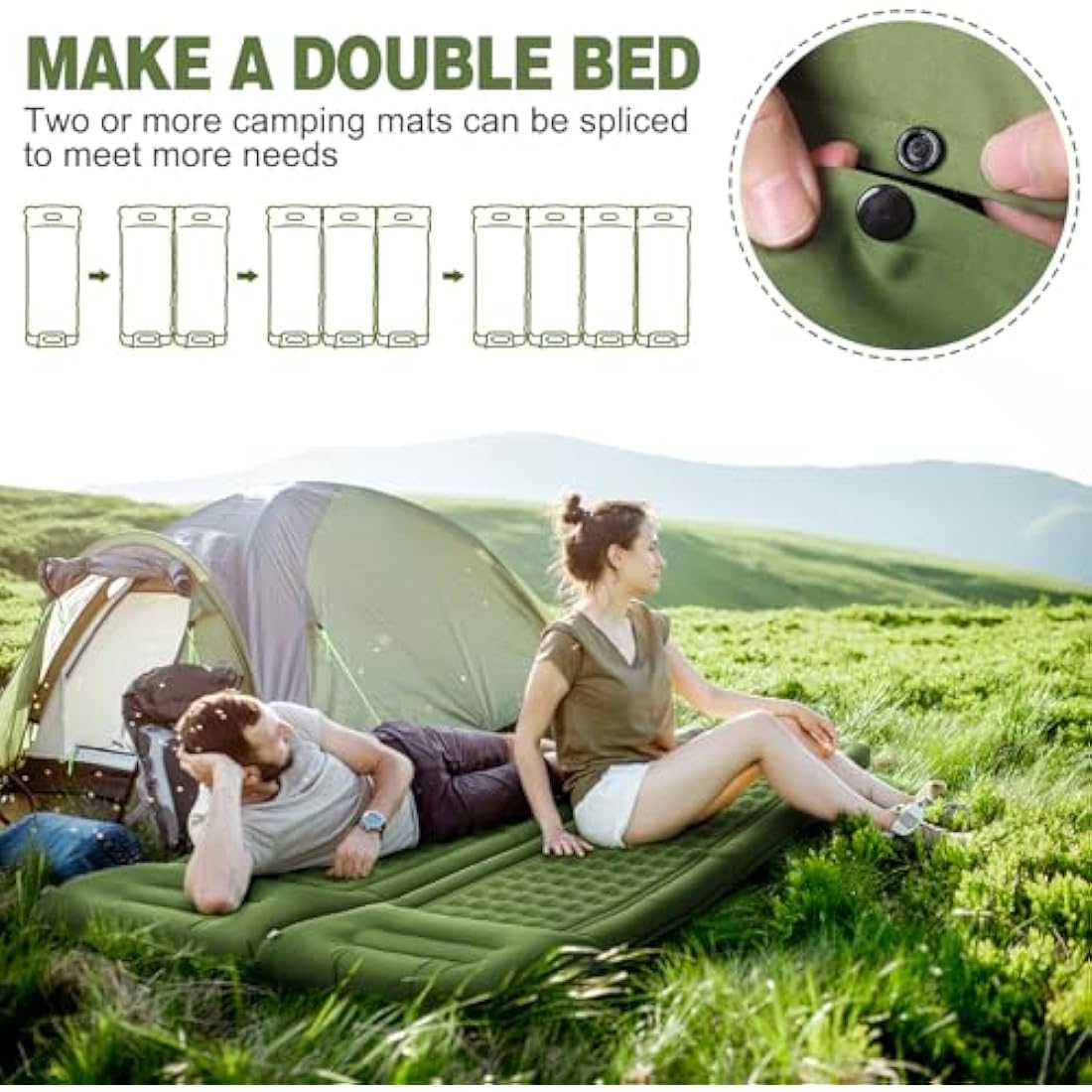 NexusNurture Camping Mat, 12CM Thicken Self Inflating Camping Mat with Built-in Pump & Pillow, Ultralight Mattress Sleeping Mat, Waterproof Camping Bed for Backpacking, Hiking, Camping and Beach