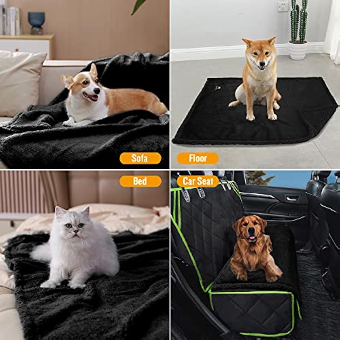 luciphia Waterproof Pet Blanket, Fluffy, Double Layer, Compact, Dog Blanket, Cat Puppy, Black, XL (145 x 216 cm)