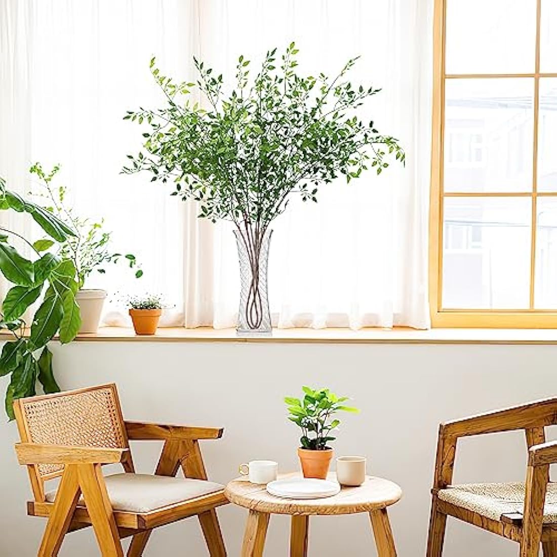 Dremisland 2PCS Artificial Plants 43.3in Artificial Greenery Stems Nandina Leaves Stems Branches Artificial Bamboo Plant for Vase Fake Shrubs Plants Green Bushes for Shop Garden Office Home Decor