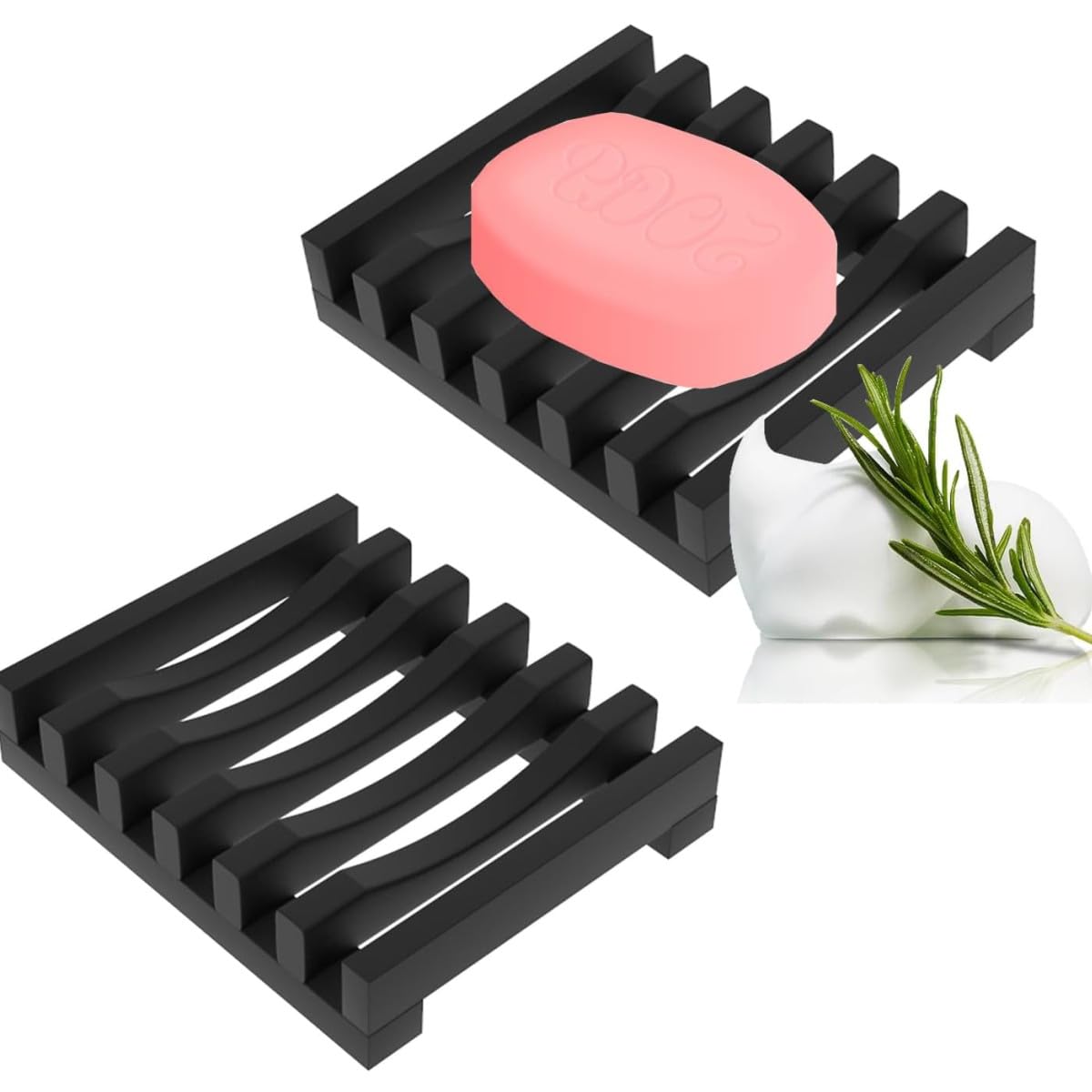 ZHjuju Soap Dishes,2 Pcs Soap Dish with Drain Spout Silicone Rubber Drainer Dishes Soap Holder Soap Tray Soap Case Holder for Kitchen Shower Room
