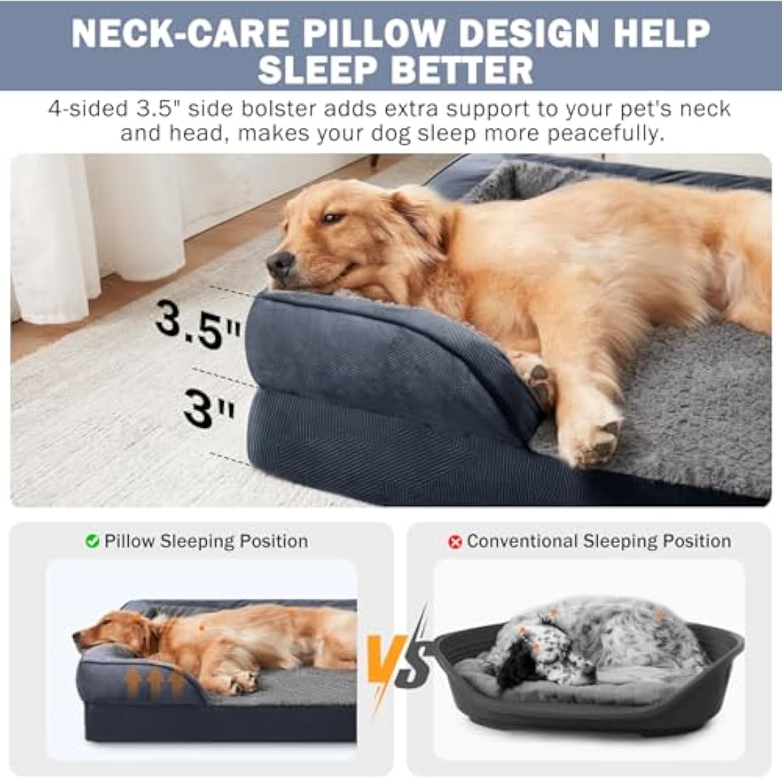 JOEJOY Medium Dog Bed, Orthopedic Memory Foam Dog Beds, Washable Pet Bed, Grey, Fits up to 30lbs, Good for Yorkshire, Chihuahua, Jack Russell Terrier, Bomei，Cat