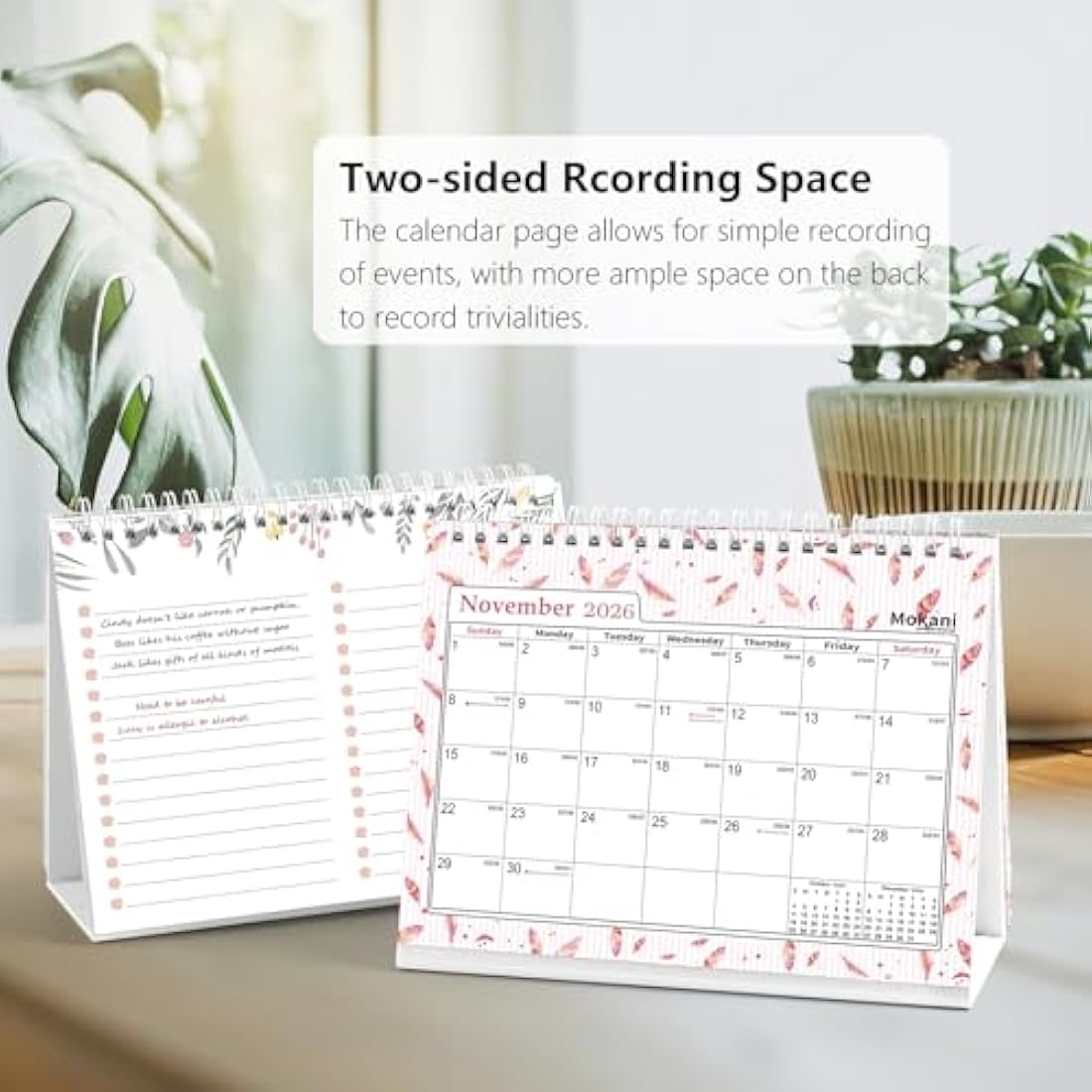 MOKANI Desk Calendar 2025-2026, Small Standing Desktop Calendar (Jul.2025-Dec.2026), Academic Monthly Planner with 234 Stickers and Multi-country Holidays Marked- 20.5 X15cm