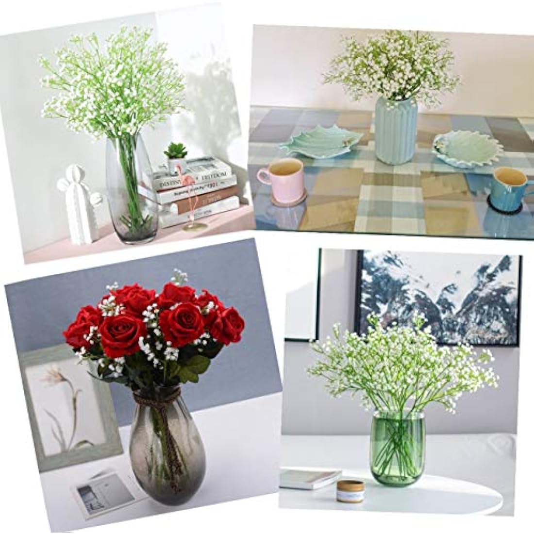 JZK 9 x Stems 27 branches of white baby’s breath artificial flowers fake gypsophila flower bouquets wedding decorations table centerpiece decor