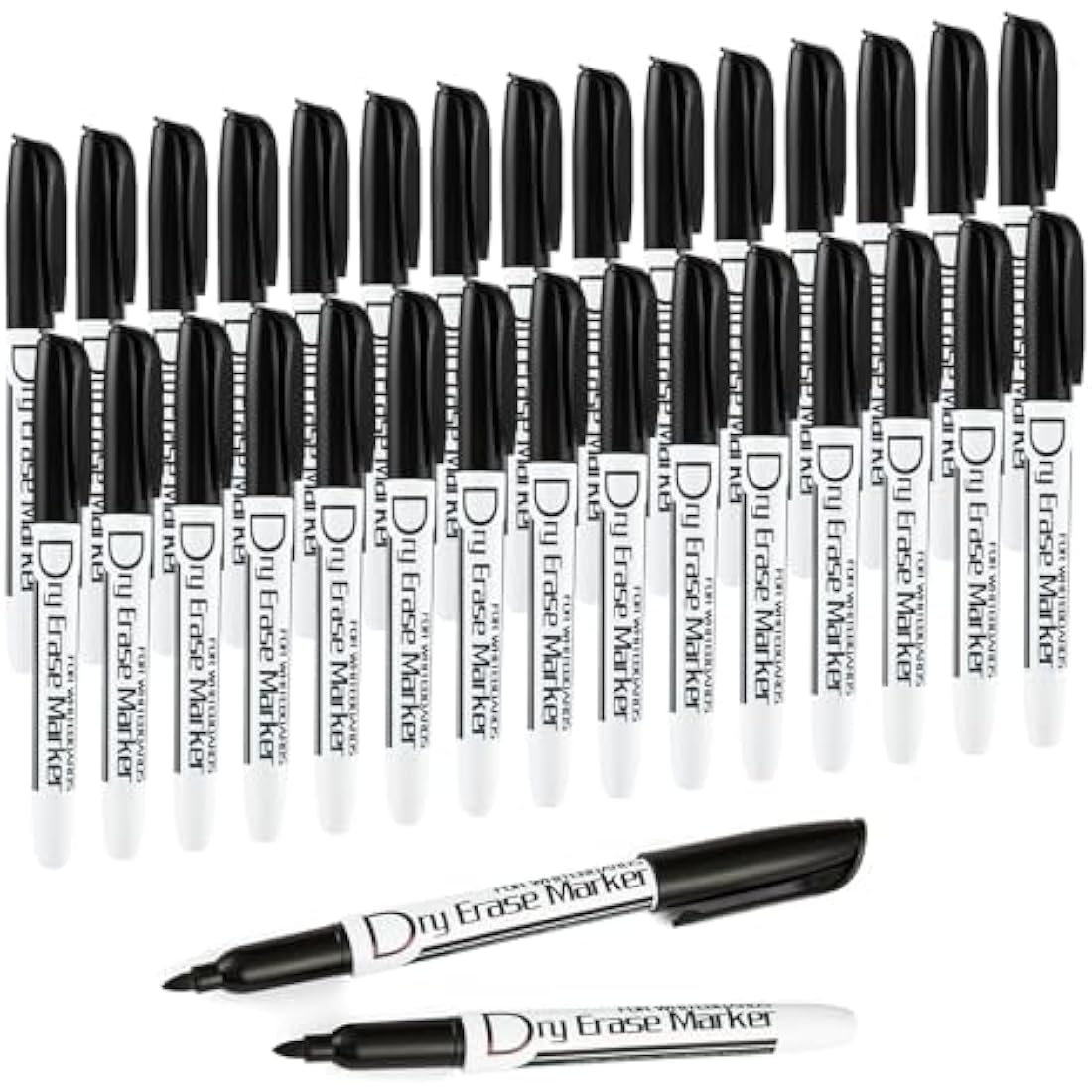 Volcanics Black Whiteboard Pens Dry Erase Marker with Low Odour Fine Tip Pack of 30