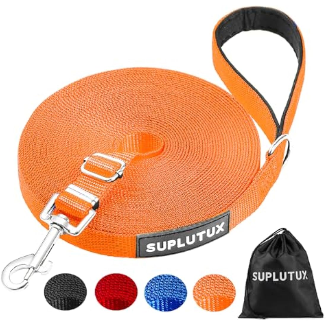 Training Lead for Dogs 15m/50ft Adjustable Long Line Dog Lead for Puppy Medium Large Dogs with Padded Handle & Storage Bag (Orange)
