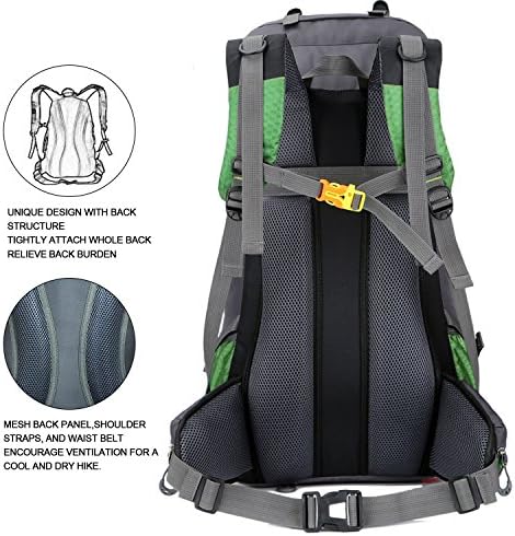 Bseash 60L Waterproof Hiking Camping Backpack with Rain Cover, Lightweight Outdoor Sport Travel Daypack Rucksack for Climbing Skiing