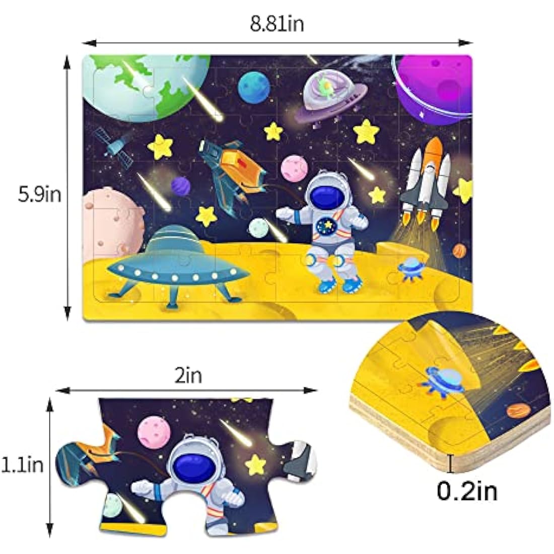 Wooden Jigsaw Puzzles for Kids 3-6 Year Olds -Space Dinosaur Animals 30 Piece Puzzle Toys -Toddler Children Learning Educational Puzzle Toys for Set for Kids 3 4 5 6 Year Old(4 Puzzles)