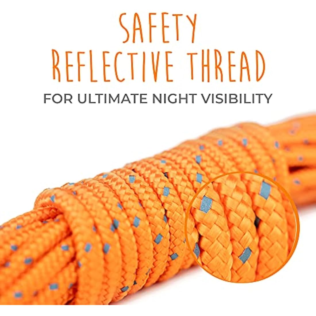 Mighty Paw Check Cord | Light Weight 9m/30ft Dog Training Lead. Durable, Weather Resistant Climbers’ Rope with Reflective Stitching. Perfect for Training, Swimming, Hunting, Camping. (Orange)