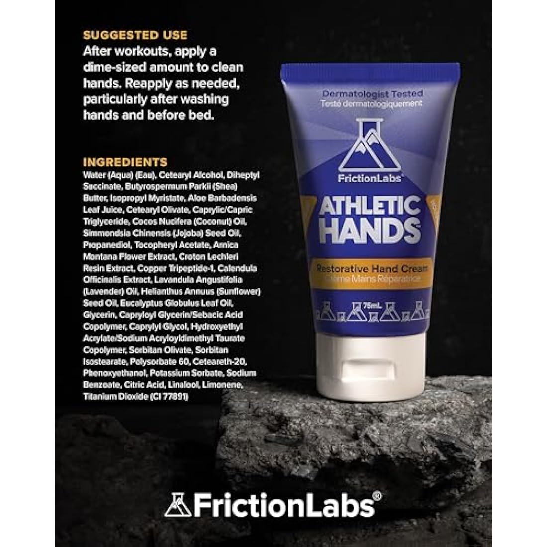 Friction Labs Athletic Hands - Daily Restorative Hand Cream for Active & Dry Skin - Derm Tested Non-Greasy Shea Butter Improves Elasticity & Resilience - Hand Salve for Athletes - Eucalyptus Scent