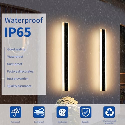 Mikeru 100cm LED Long Outdoor Wall Light, 2pack 3 Colour Light 3000k/4500k/6000k Garden Wall Light, IP65 Rainproof Acrylic Wall Sconce for Living Room, Garden, Courtyard, Villa