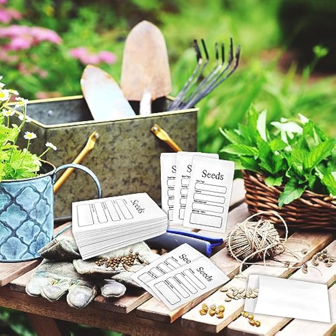 REEKNOKOL 100Pcs Small White Envelopes, Self-Adhesive Seed Envelopes Seed Packets with Preprinted Kraft Paper Coin Envelopes Money Envelopes for Seeds Saving & Collecting(8x12cm/3.15x4.72inch)