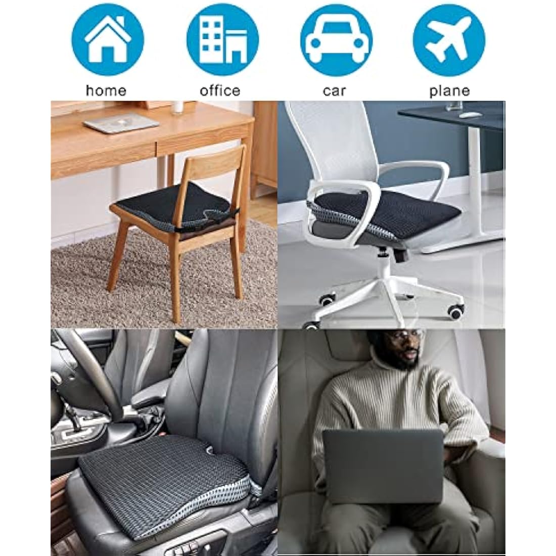 MargGona Car Wedge Cushion for Car and Truck Seats Office Chair Wheelchair - Memory Foam Cushion for Sciatica Relief