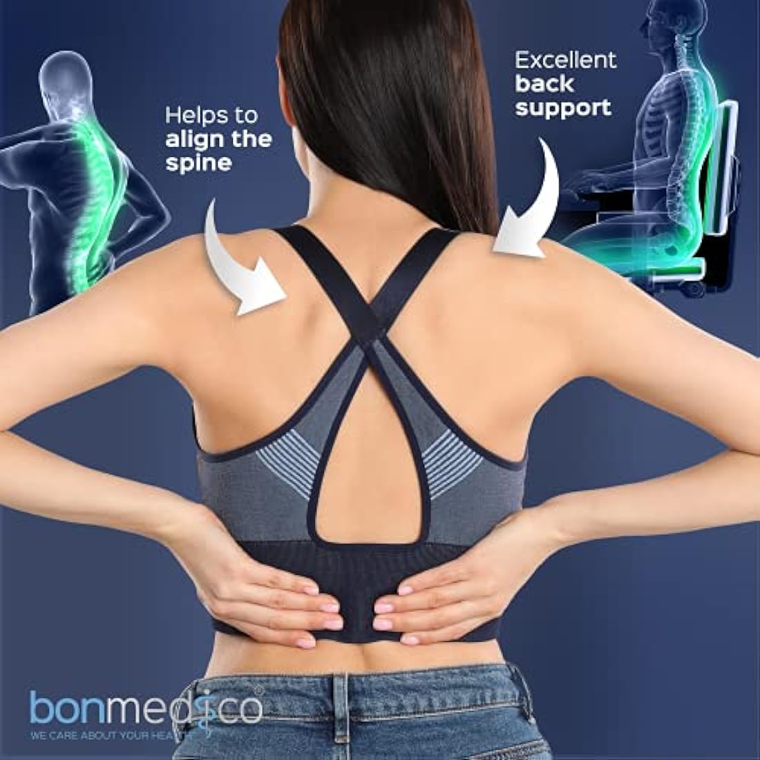 bonmedico Memory Foam Seat Cushion for Office Chair - Non-Slip, Seat Pads for Coccyx Pain Relief to Support Standing - Portable Car Seat Cushion w/Handle for Lower Back Support
