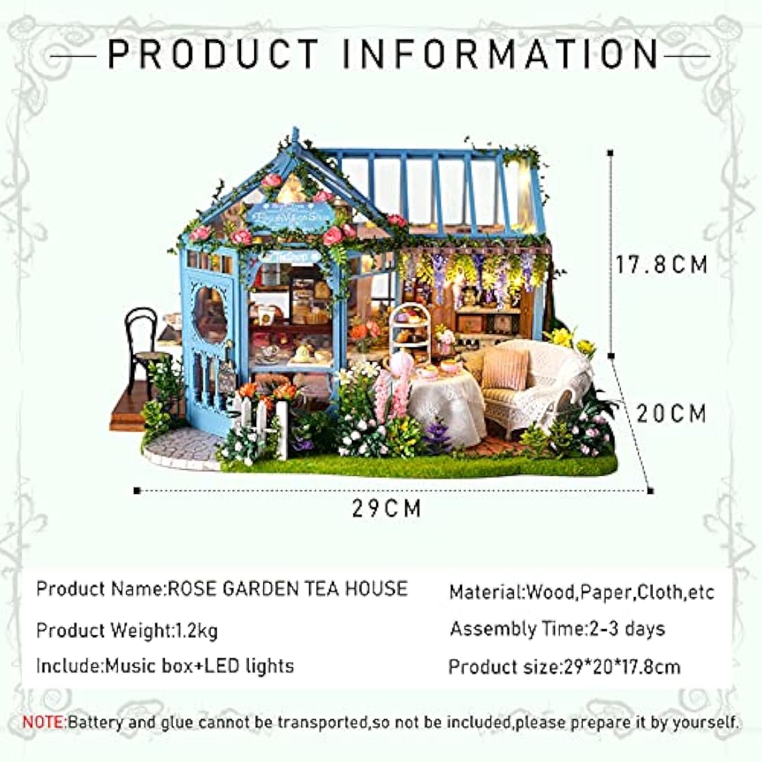 CUTEROOM DIY Wooden Dolls House Handcraft Miniature Kit Model & Furniture-Rose Garden Tea House