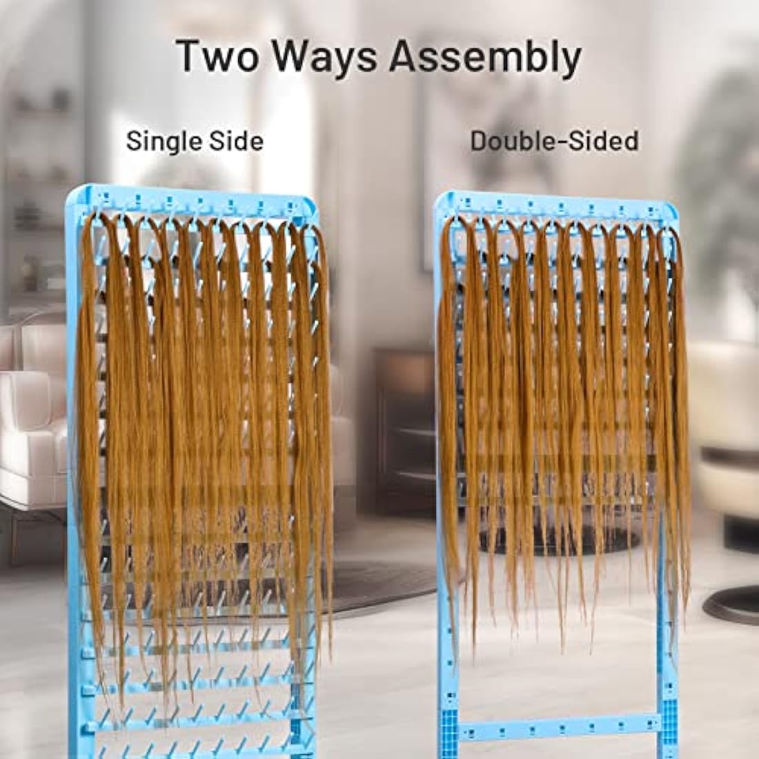 Yumkfoi Adjustable Braiding Rack 160 Pegs, Double-Sided Standing Holder for Hair, Adjustable Height With Wheels, Separator Stand Extension Holder for Stylists